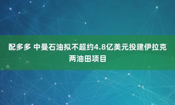 配多多 中曼石油拟不超约4.8亿美元投建伊拉克两油田项目